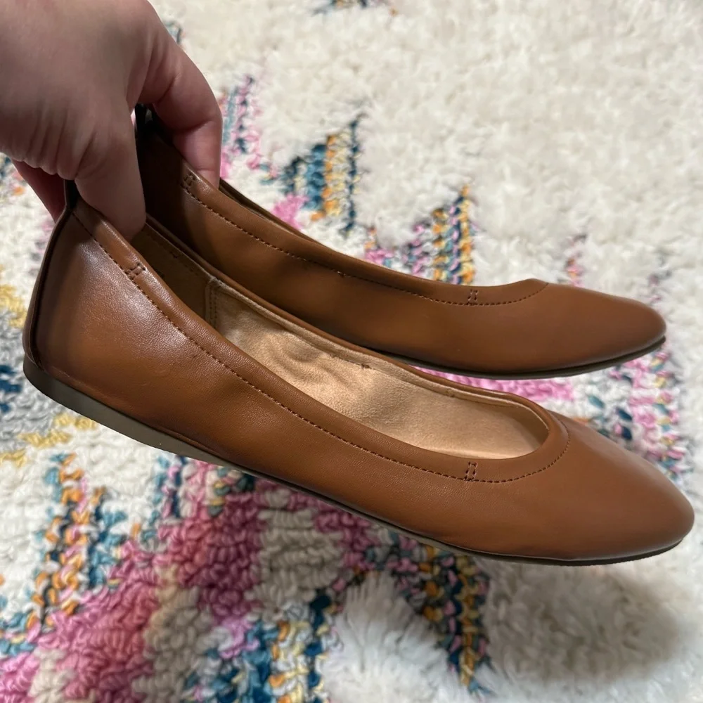 Danielle Scrunch Ballet Flats Memory Foam Insole Cognac Tan Flexible Outsole